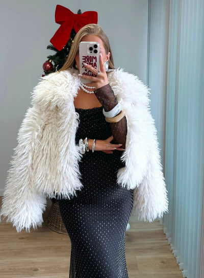 SNOW - Manteau de grossesse en fausse fourrure blanc