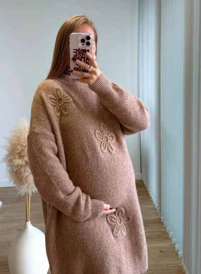 LALY - Robe pull de grossesse en maille à fleurs
