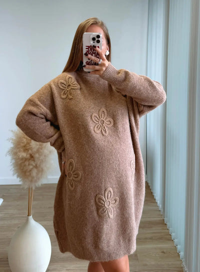 LALY - Robe pull de grossesse en maille à fleurs