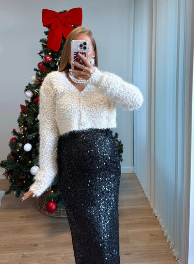 RUDOLPH - Jupe longue de grossesse à sequins noire