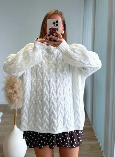 TEDDY - Pull de grossesse en maille torsadé blanc