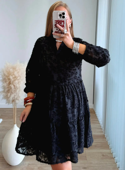 TESSA - Robe courte de grossesse noire à plumes