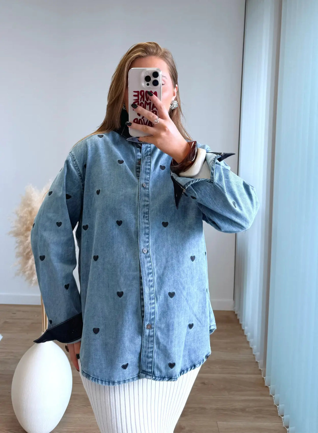 CHÉRIE - Chemise de grossesse en jean brut petits coeurs