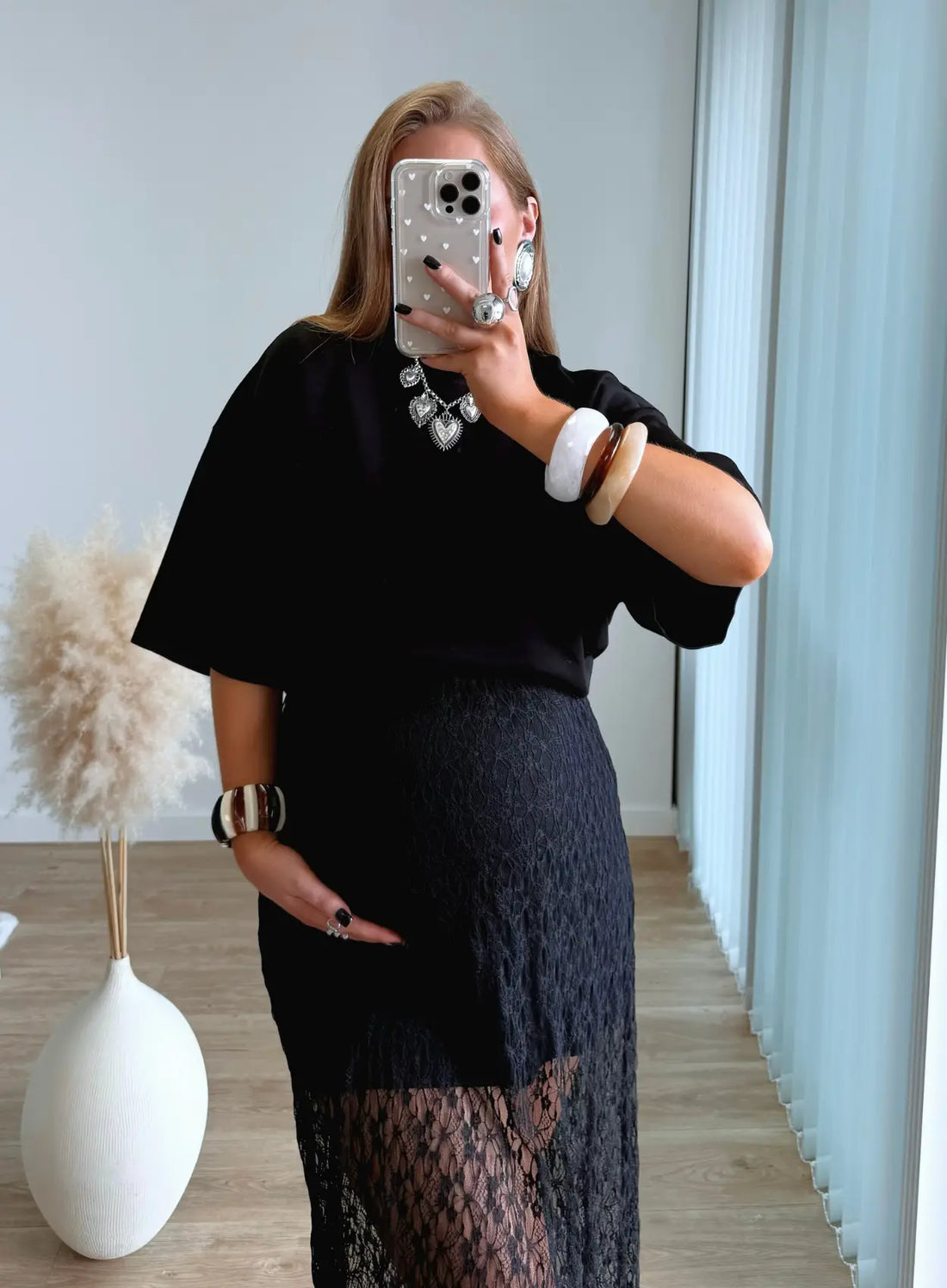 EMY - Jupe de grossesse en dentelle noire