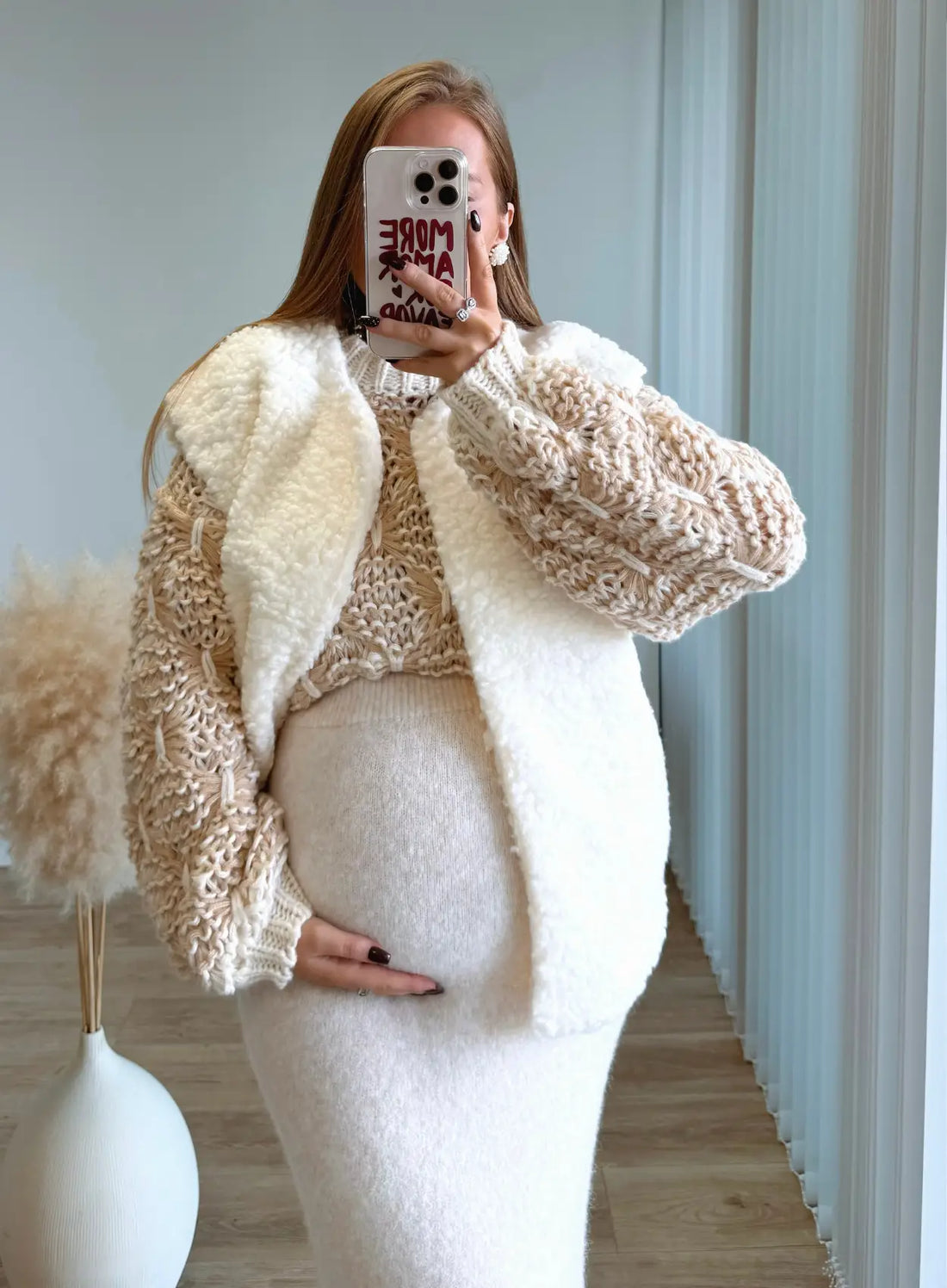 MILANO - Pull de grossesse en maille épaisse beige