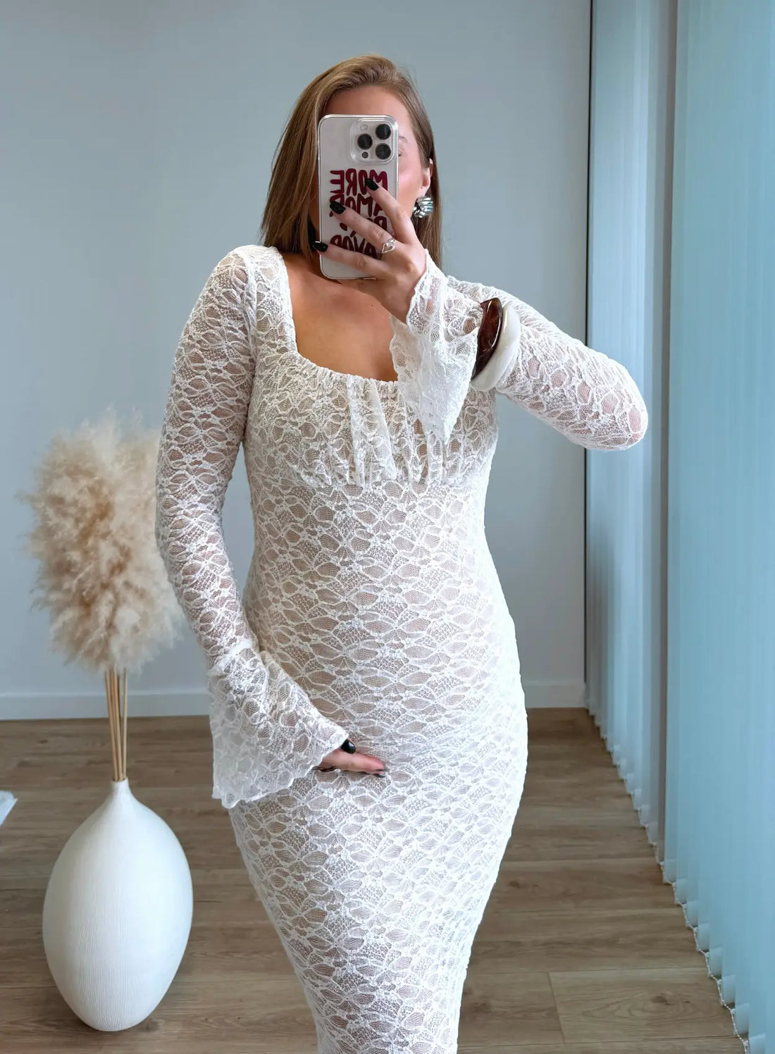 BELLA - Robe longue de grossesse en dentelle écru
