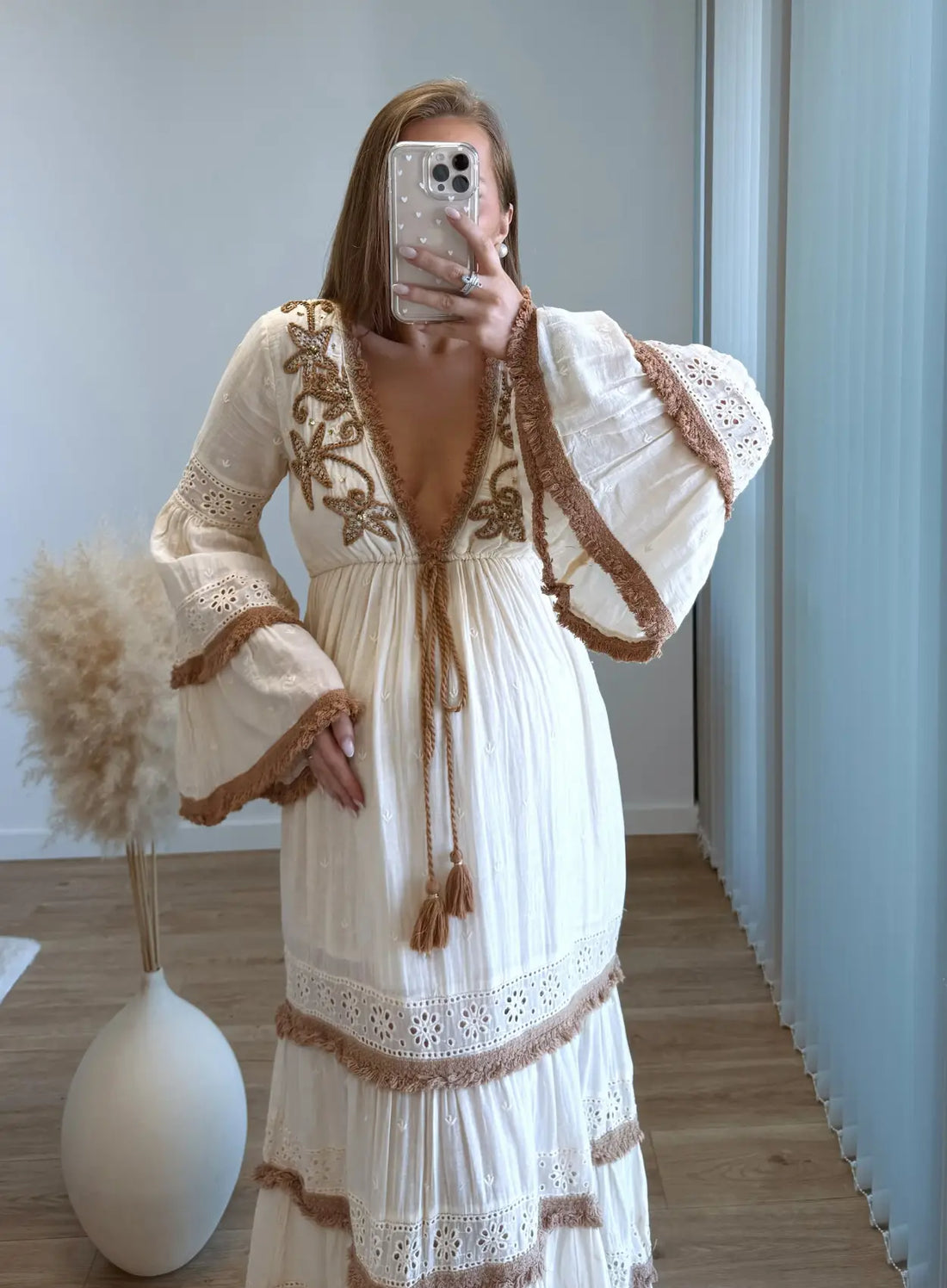 BOHÉMIA - Robe longue de grossesse bohème beige et marron