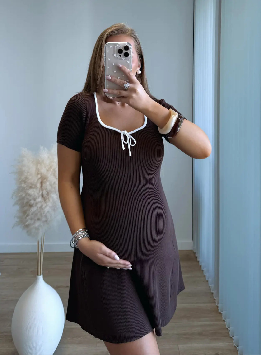 CHOCO - Robe courte de grossesse côtelée chocolat