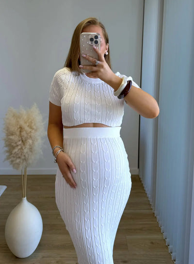 ELÉA - Ensemble de grossesse en maille blanc