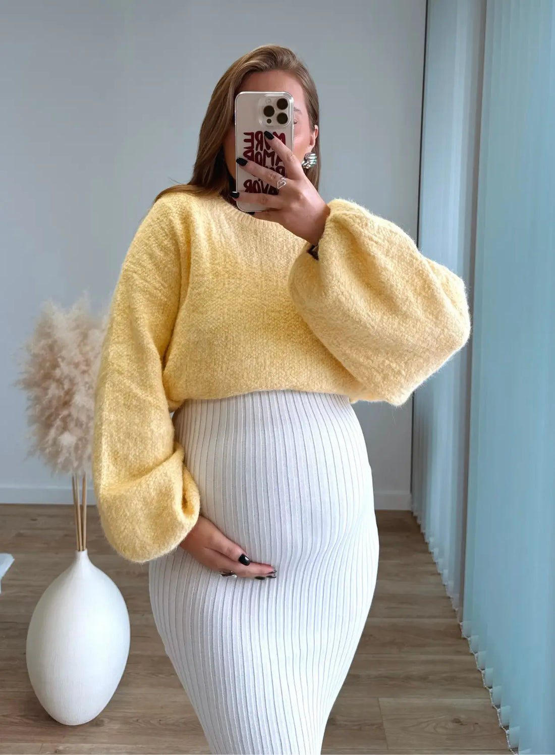 HONEY - Pull de grossesse en maille jaune beurre