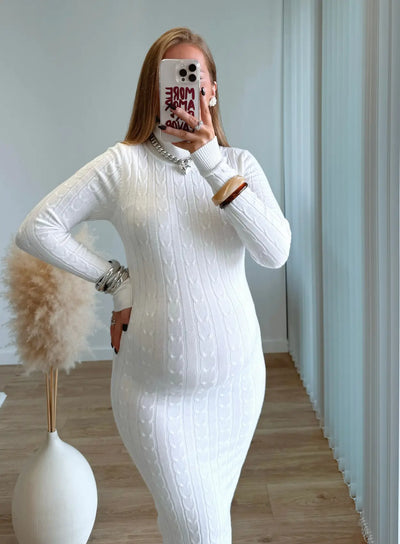 JADE - Robe mi-longue de grossesse torsadée blanche