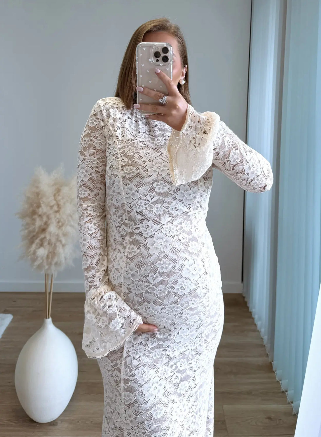 LILA - Robe longue de grossesse en dentelle écru