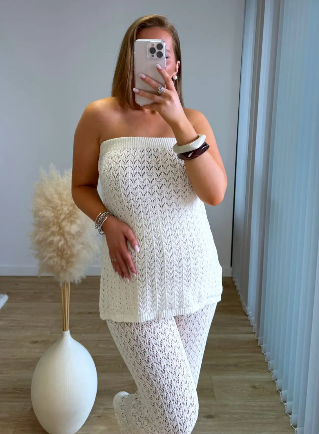 LINO - Pantalon 100% crochet crème
