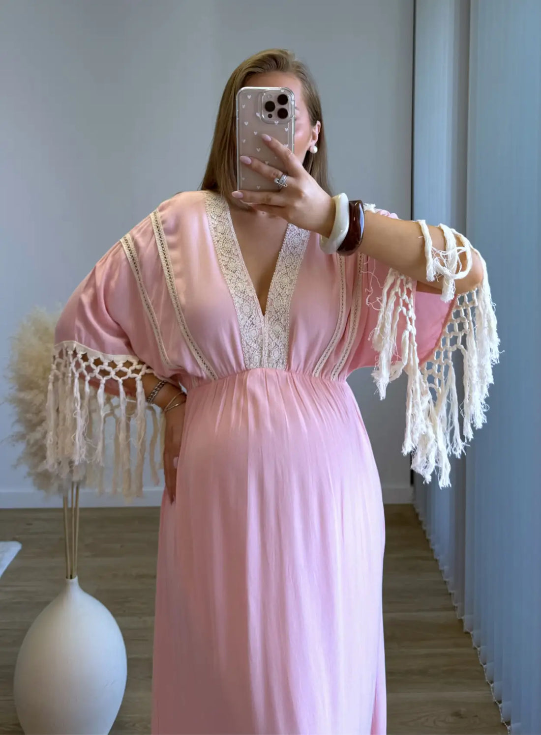 LYRA - Robe longue de grossesse bohème rose
