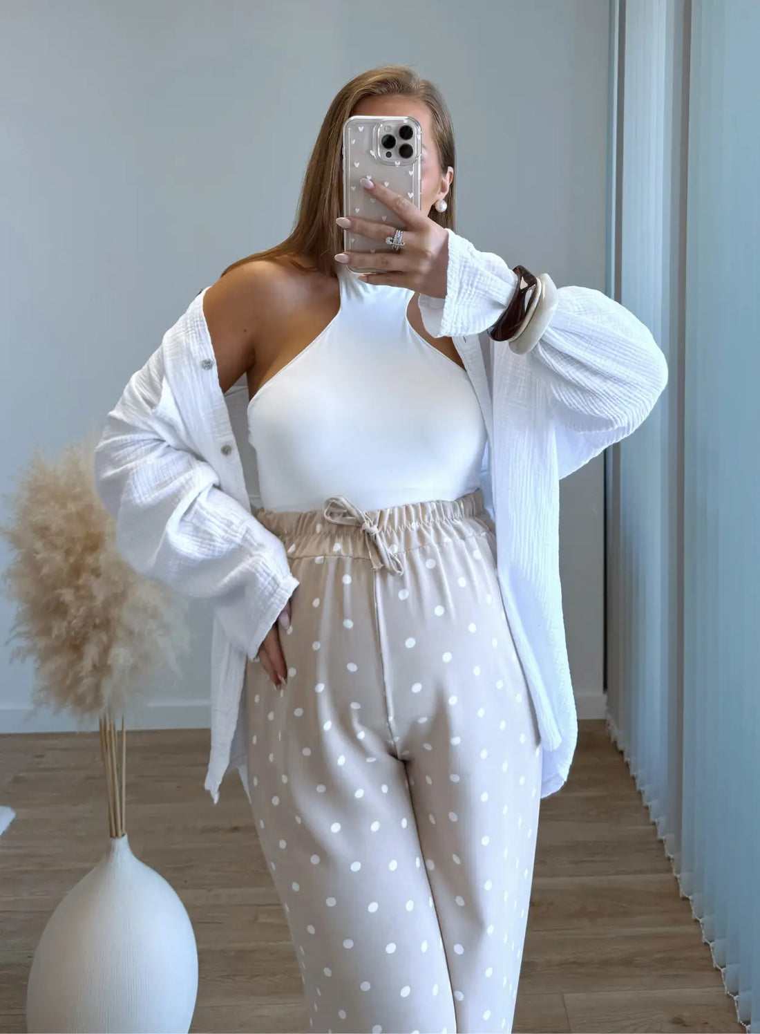 POLKA - Pantalon de grossesse fluide à pois beige