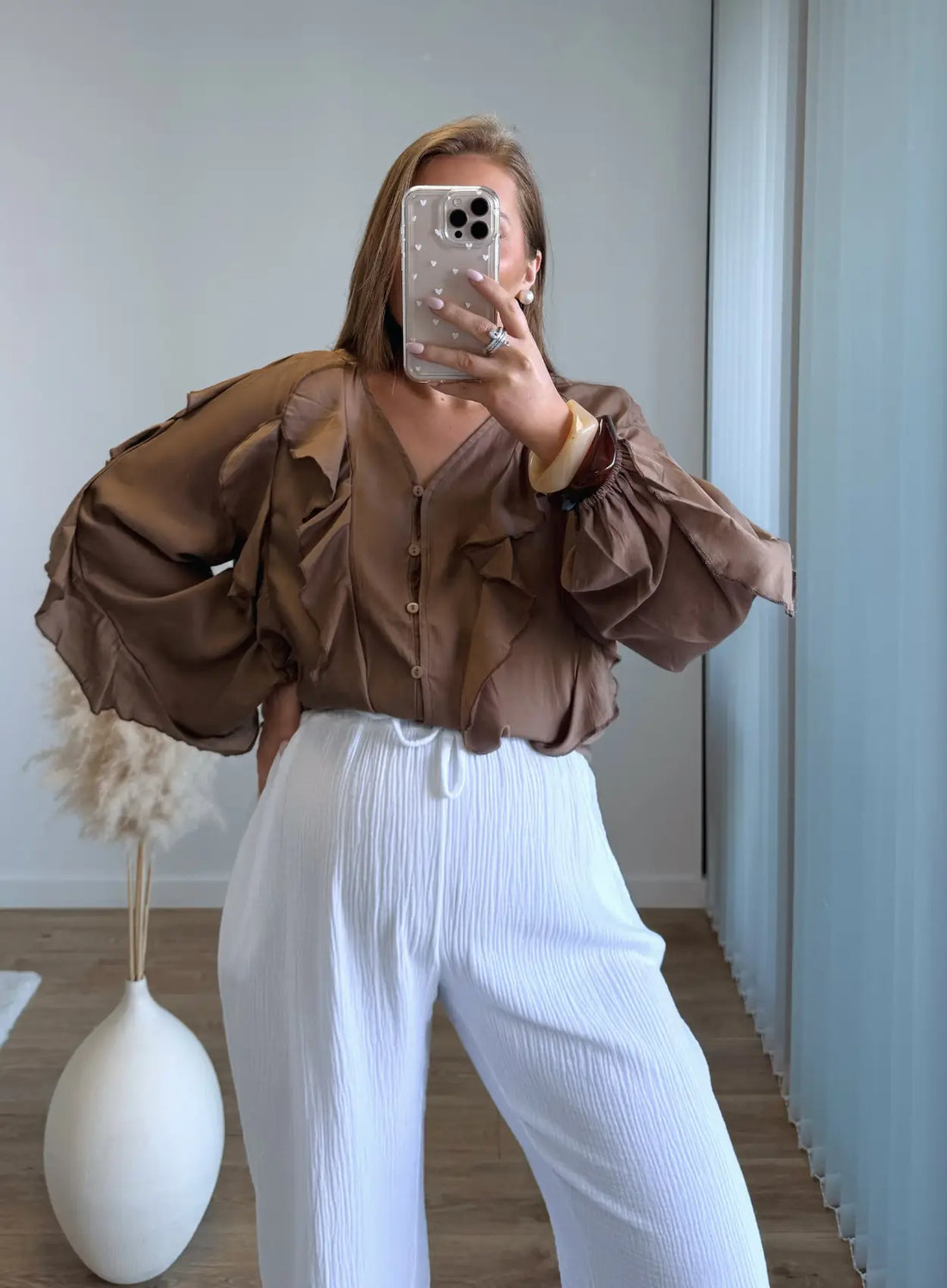 AVA - Blouse allaitement à volants chocolat