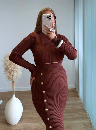 MOCHA - Ensemble de grossesse en maille chocolat