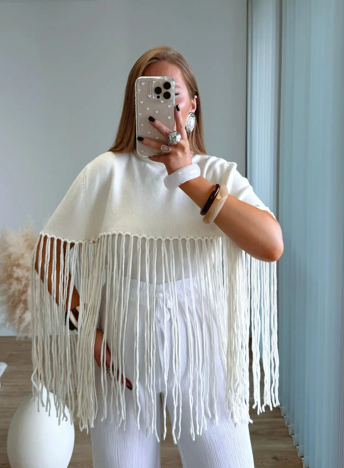 ADAM  - Poncho de grossesse à franges beige