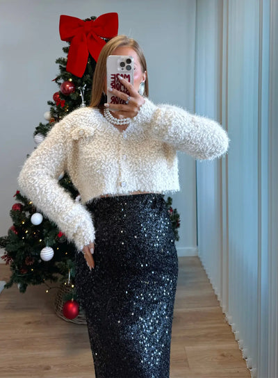 RUDOLPH - Jupe longue de grossesse à sequins noire