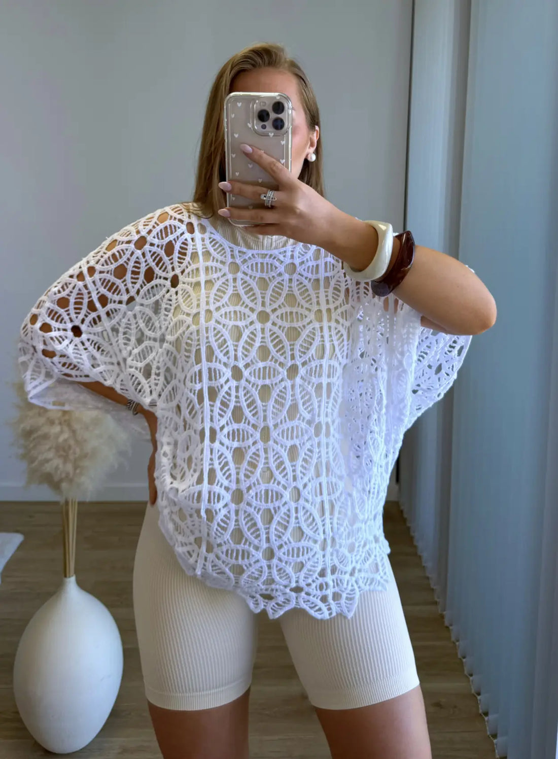 SASHA - Poncho ajouré de grossesse en crochet blanc