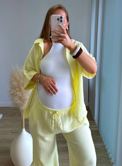 SUNNY - Ensemble de grossesse en gaze de coton jaune