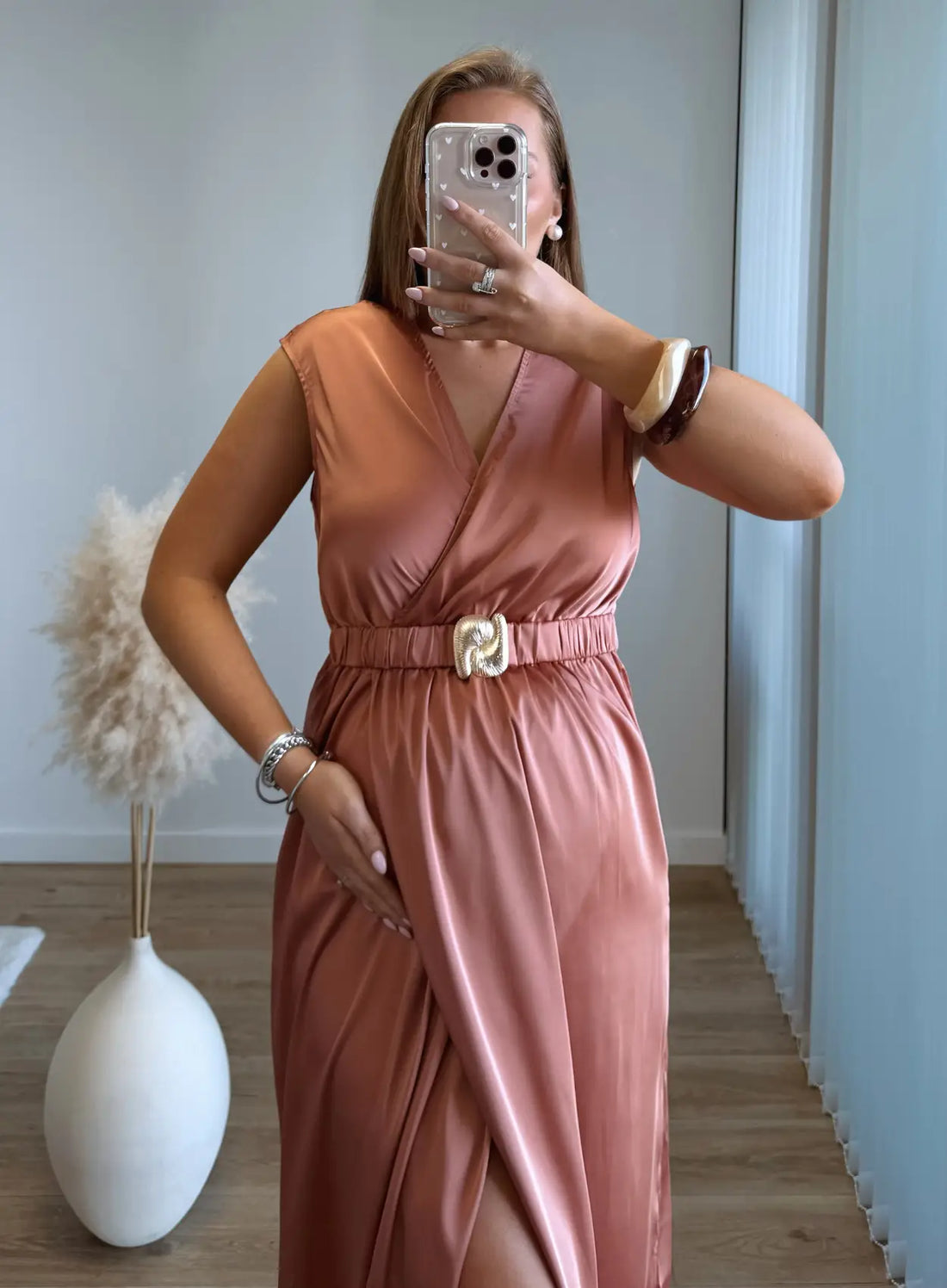 SUN - Robe longue de grossesse terracota en satin