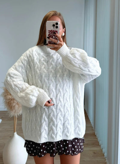TEDDY - Pull de grossesse en maille torsadé blanc